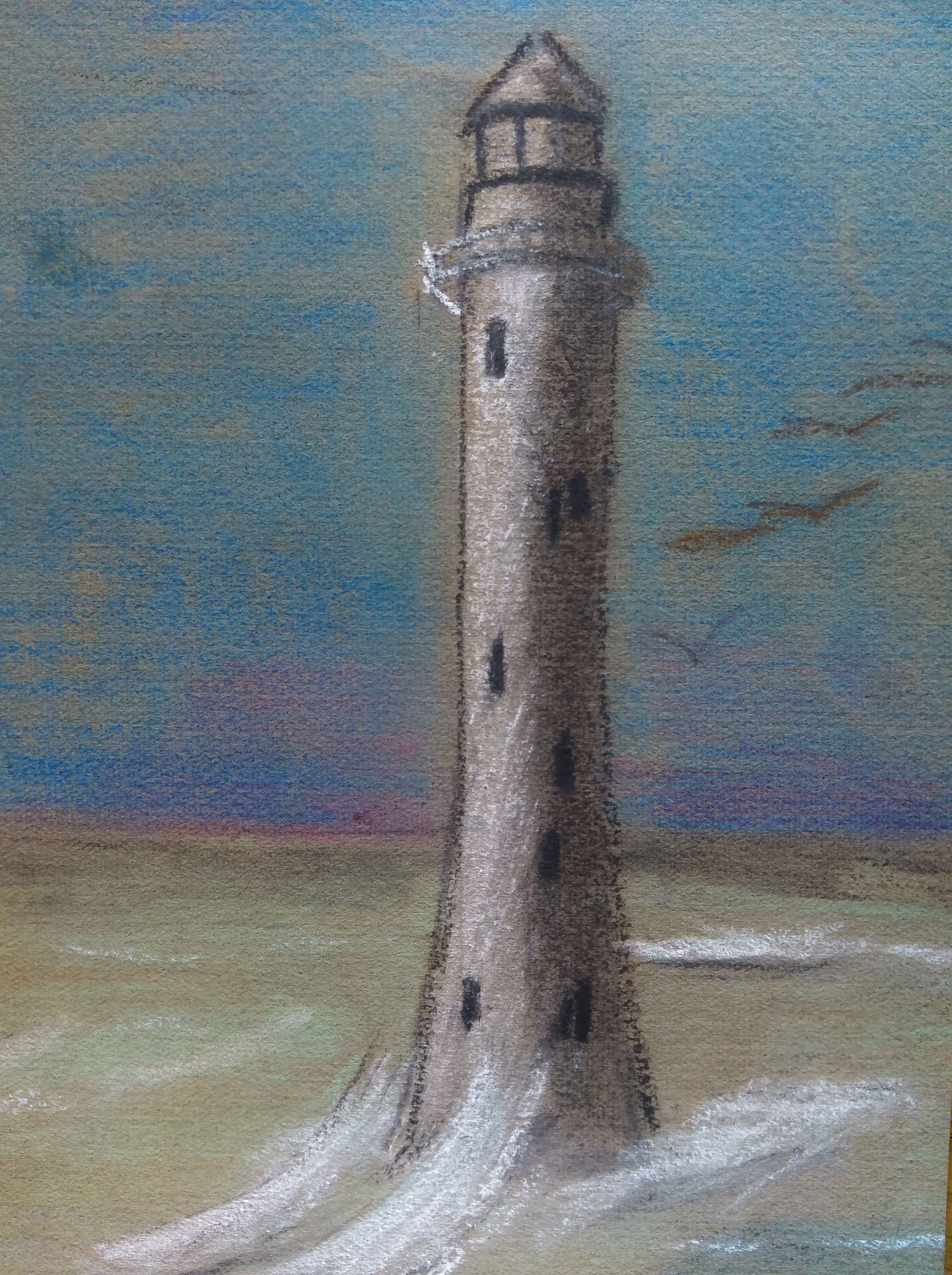 photo of pastel drawing of lighthouse