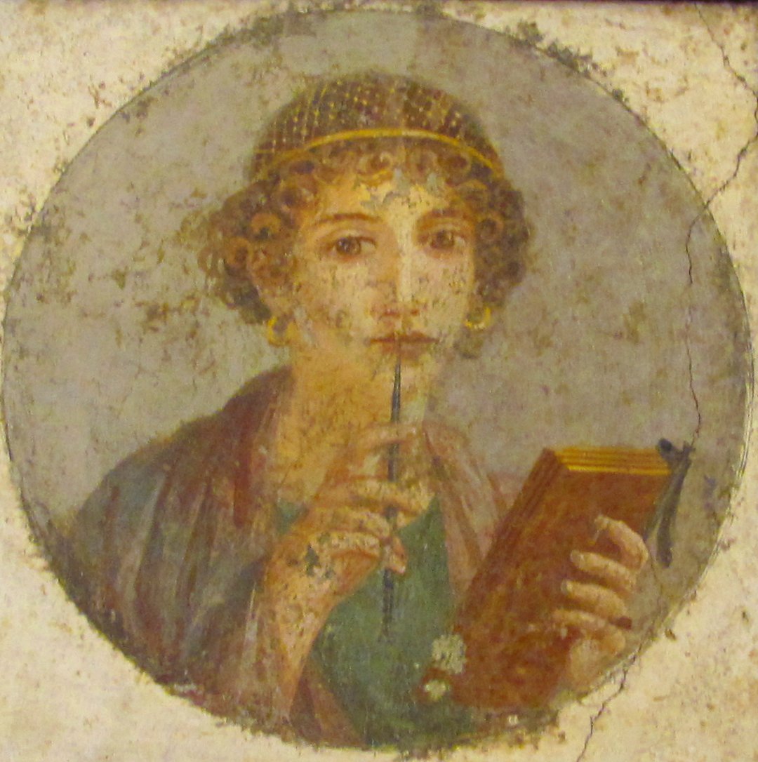 Pompeii picture of girl with book