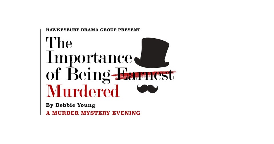 graphic image showing title of play and image of top hat and moustache