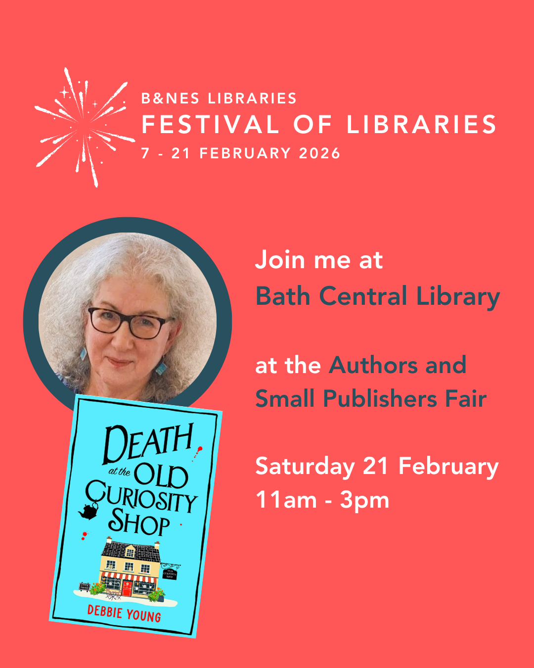graphic advertising Debbie Young's appearance at BANES Author event